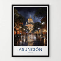 Asuncion Poster - Paraguay Travel Print - Rainy City Night Wall Decor