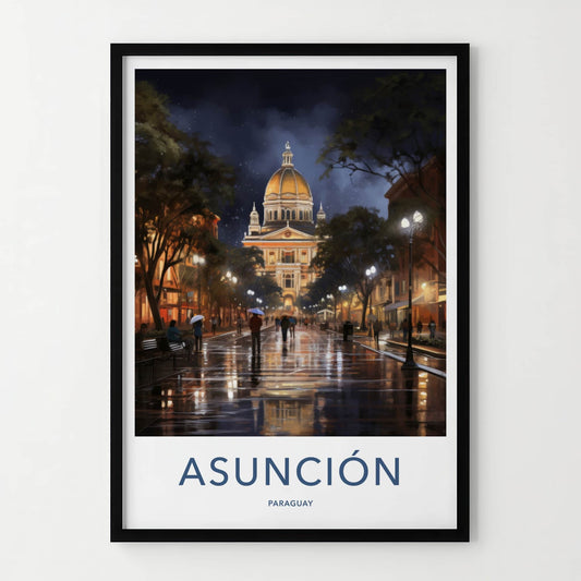 Asuncion Poster - Paraguay Travel Print - Rainy City Night Wall Decor