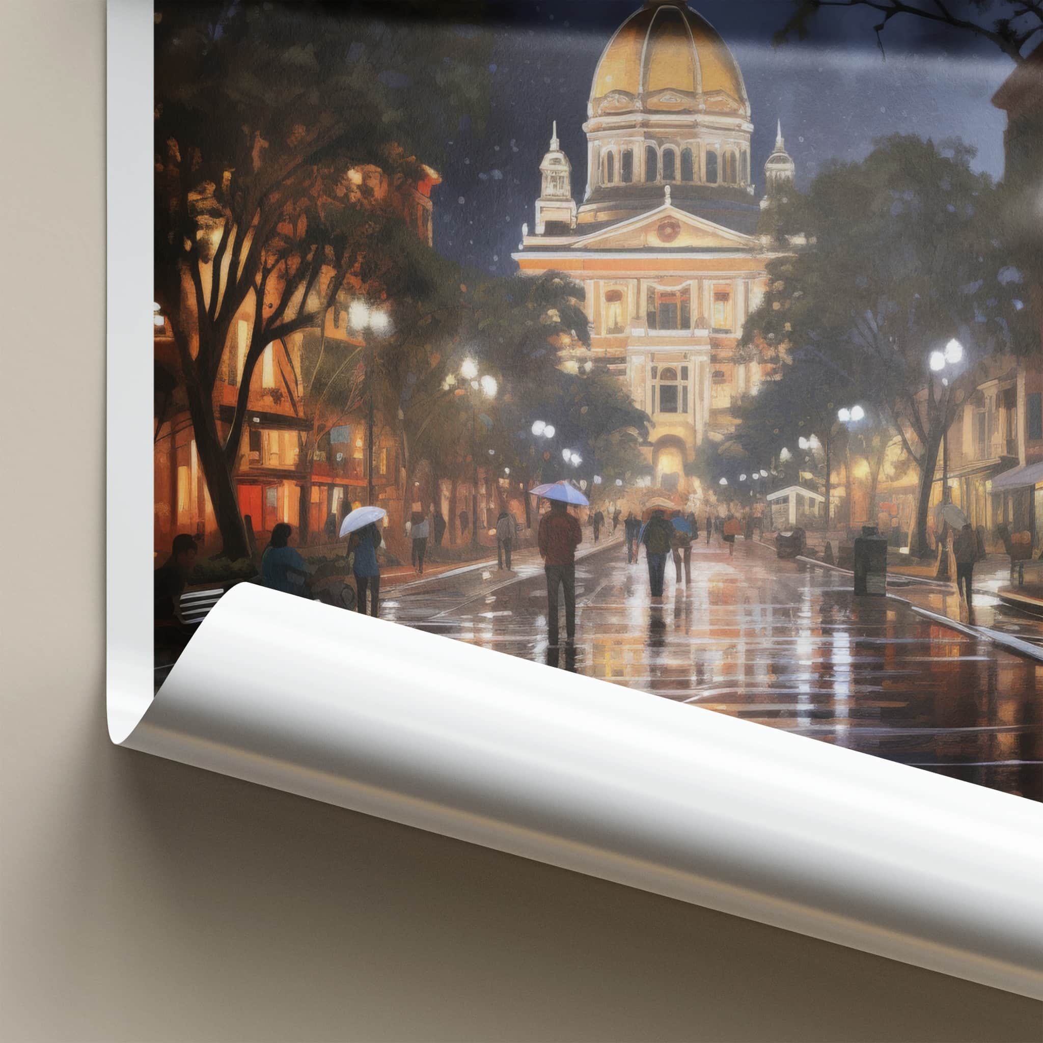 Asuncion Poster - Paraguay Travel Print - Rainy City Night Wall Decor