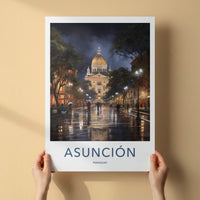 Asuncion Poster - Paraguay Travel Print - Rainy City Night Wall Decor
