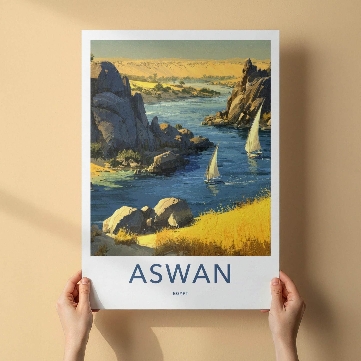 Aswan Poster - Egypt Framed Print - Nile River Boats Lounge Decor