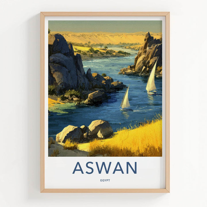 Aswan Poster - Egypt Framed Print - Nile River Boats Lounge Decor