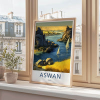 Aswan Poster - Egypt Framed Print - Nile River Boats Lounge Decor