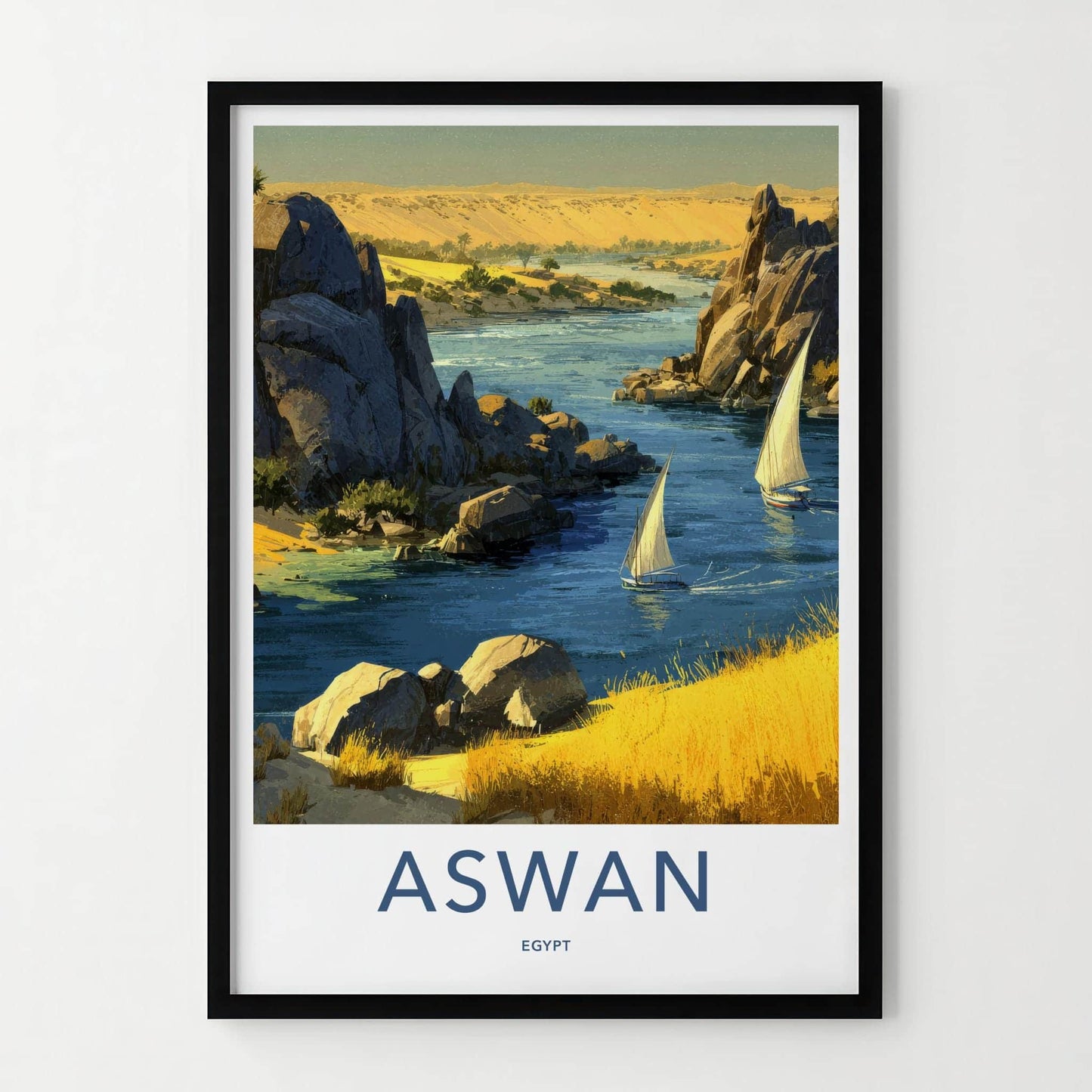 Aswan Poster - Egypt Framed Print - Nile River Boats Lounge Decor