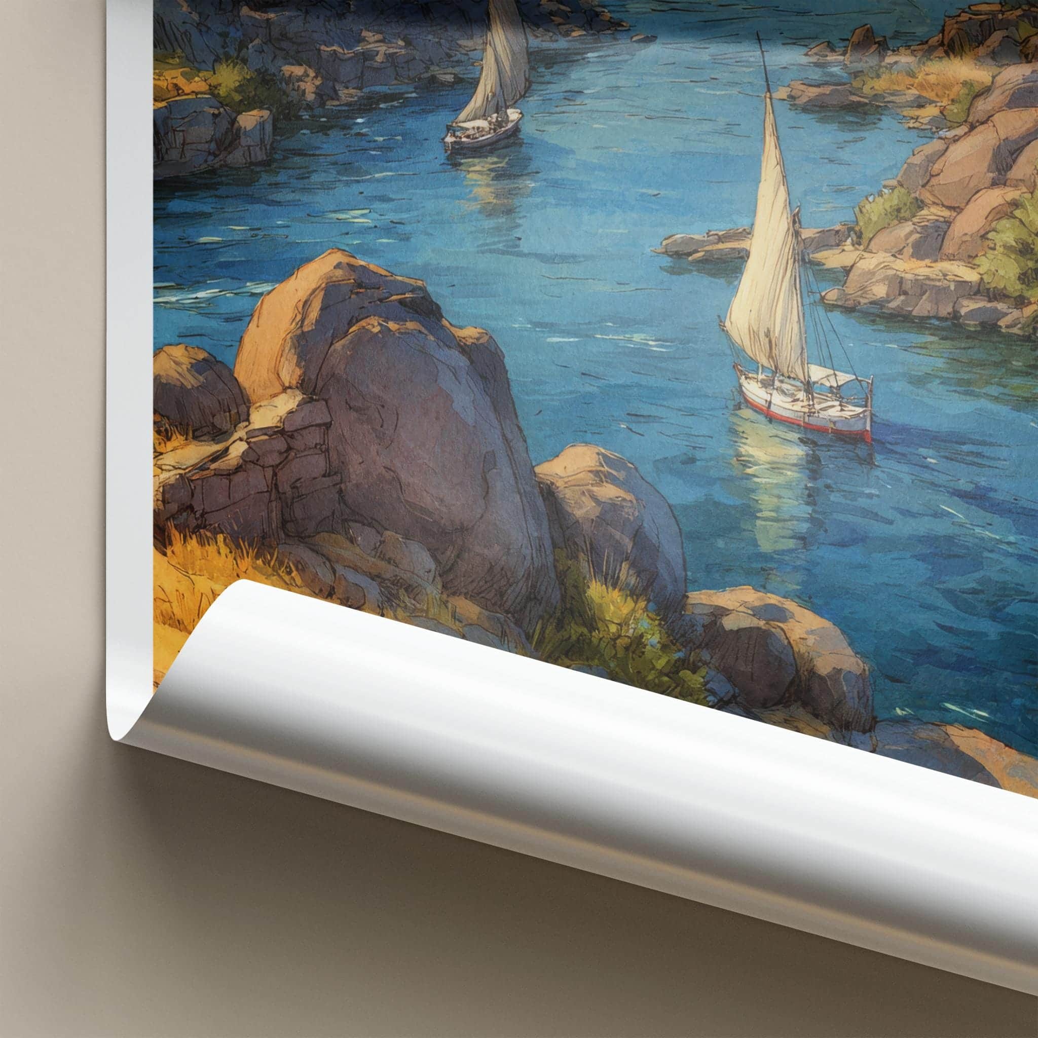 Aswan Poster - Egypt Scenic Art - Nile river boats Lounge Decor