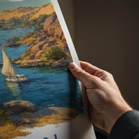 Aswan Poster - Egypt Scenic Art - Nile river boats Lounge Decor