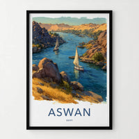 Aswan Poster - Egypt Scenic Art - Nile river boats Lounge Decor