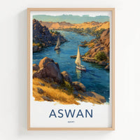Aswan Poster - Egypt Scenic Art - Nile river boats Lounge Decor