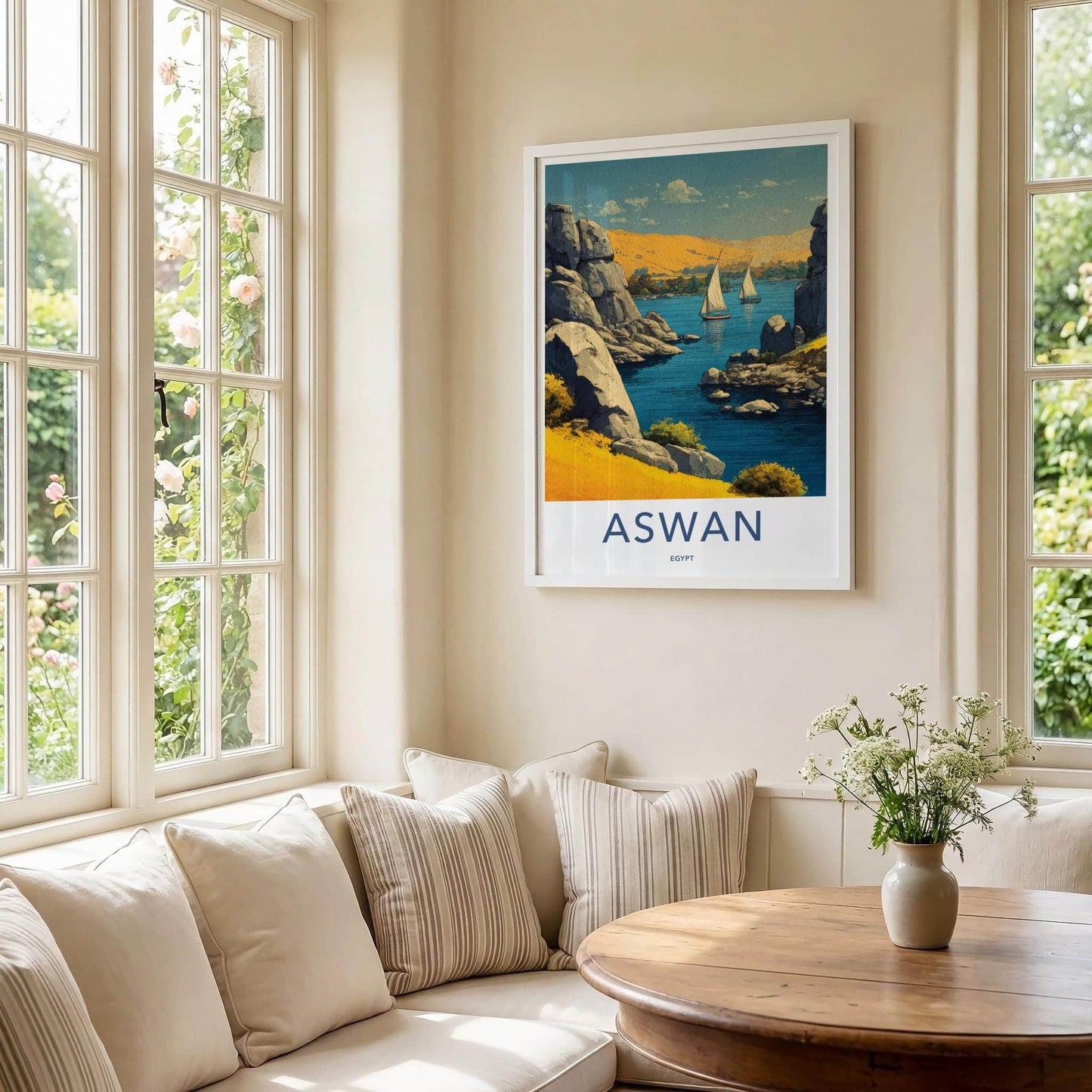 Aswan Poster - Egypt Travel Print - Nile Sailboats Home Decor