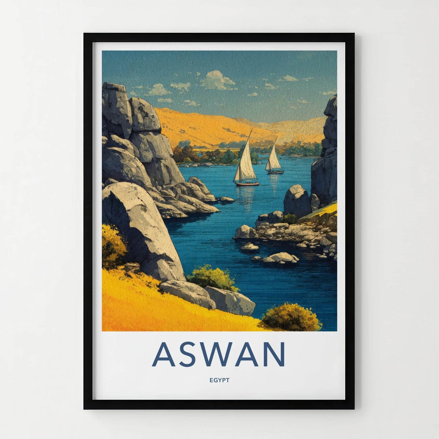 Aswan Poster - Egypt Travel Print - Nile Sailboats Home Decor