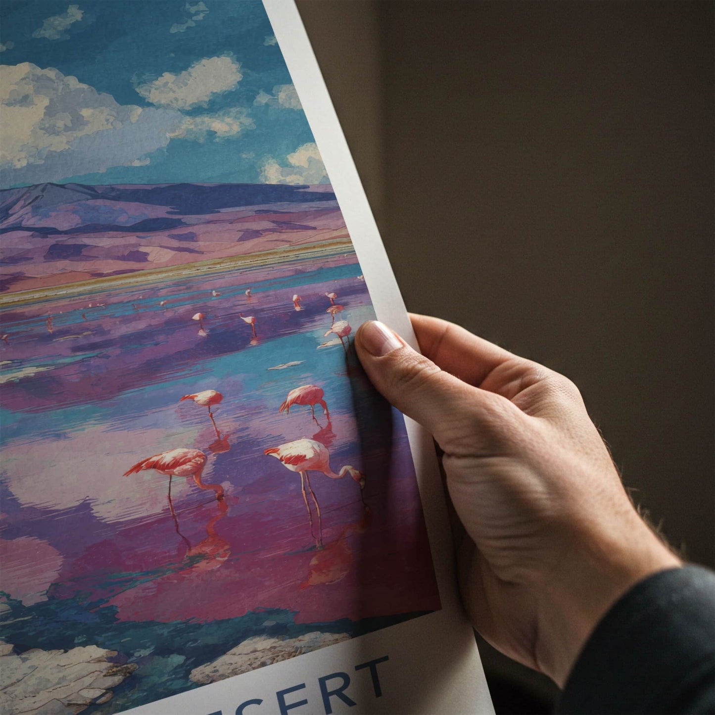 Atacama Desert Poster - Chile Travel Art - Pink Lake Flamingos Home Decor