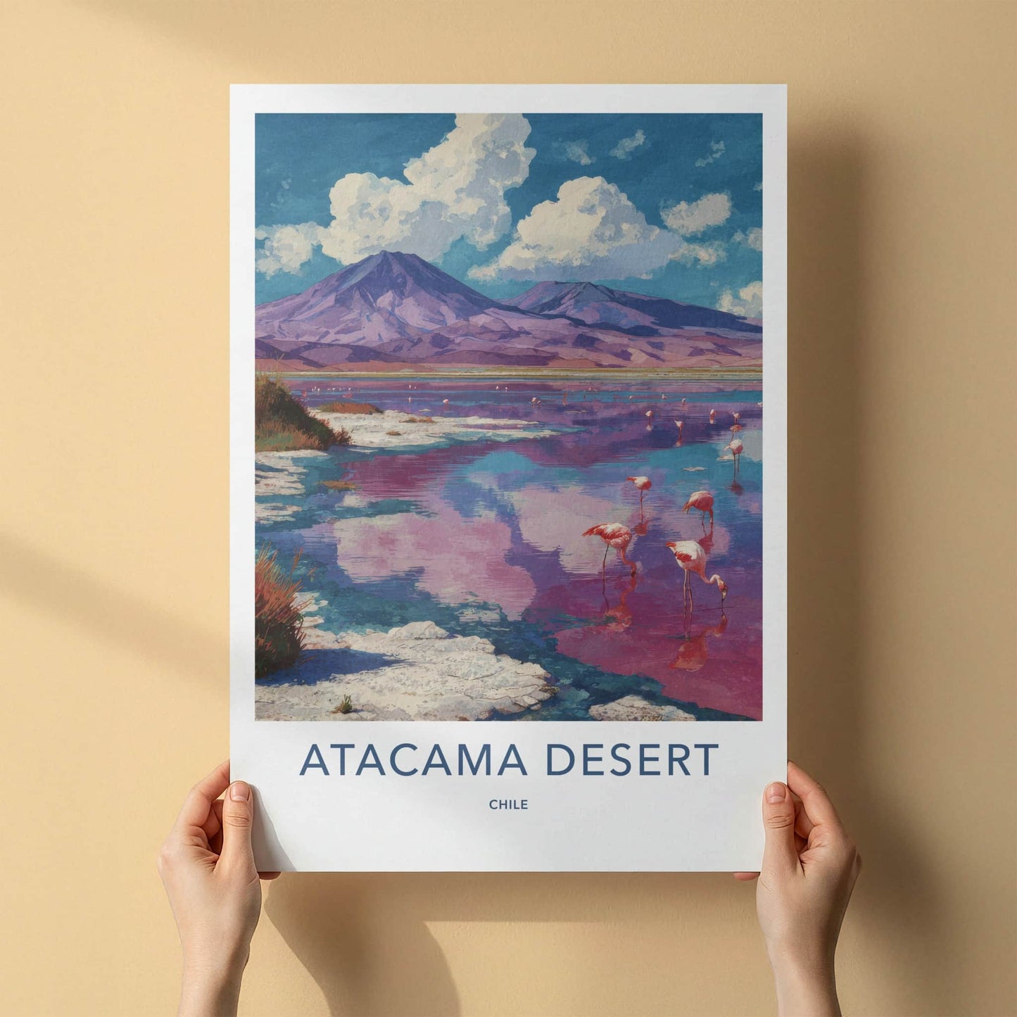 Atacama Desert Poster - Chile Travel Art - Pink Lake Flamingos Home Decor