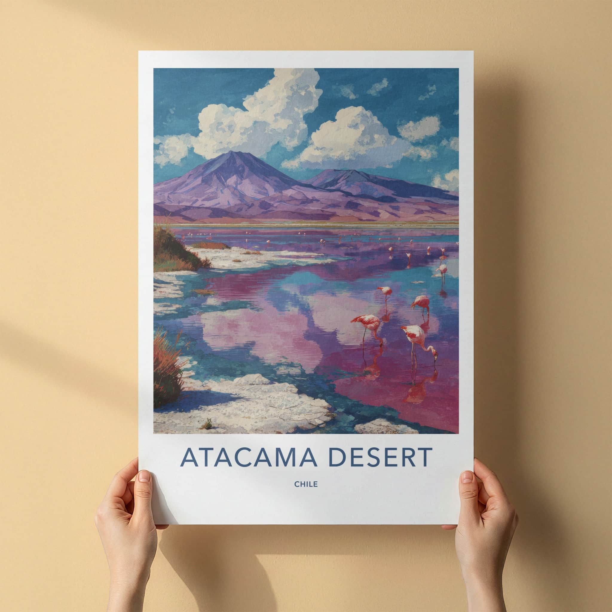 Atacama Desert Poster - Chile Travel Art - Pink Lake Flamingos Home Decor