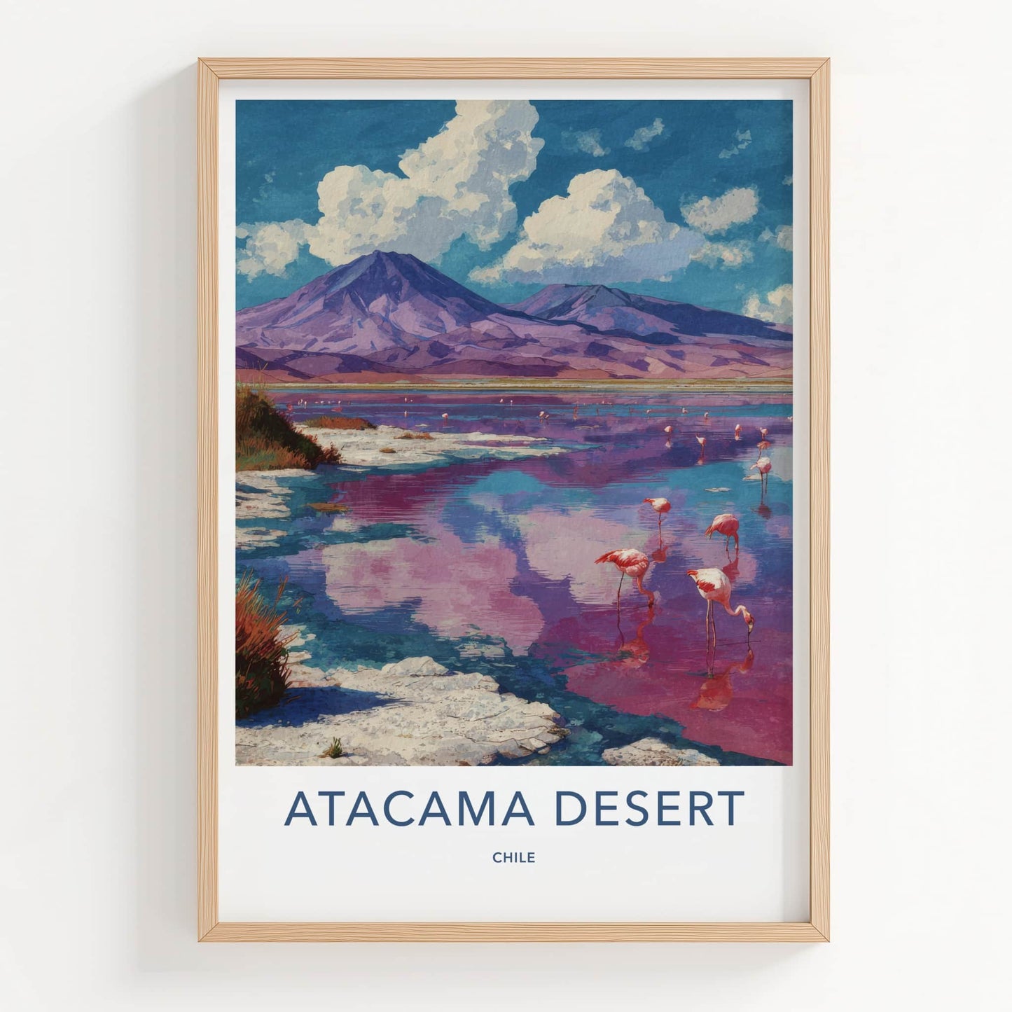 Atacama Desert Poster - Chile Travel Art - Pink Lake Flamingos Home Decor