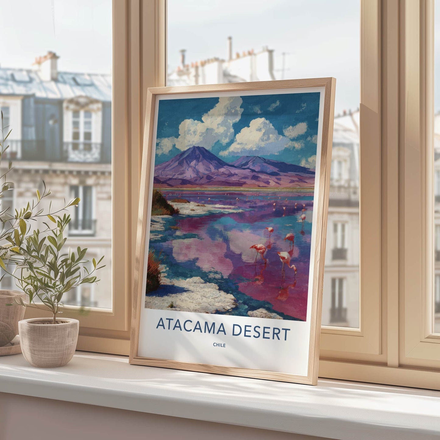 Atacama Desert Poster - Chile Travel Art - Pink Lake Flamingos Home Decor
