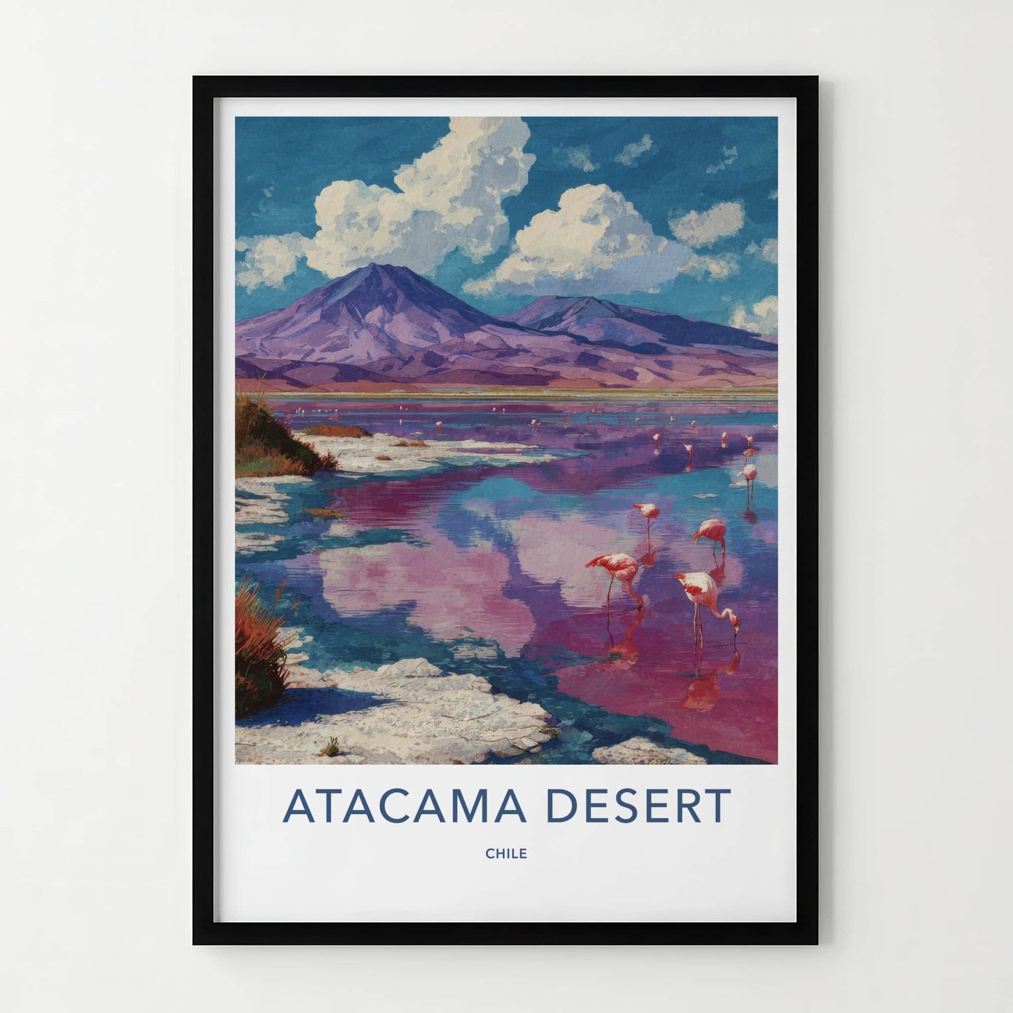 Atacama Desert Poster - Chile Travel Art - Pink Lake Flamingos Home Decor