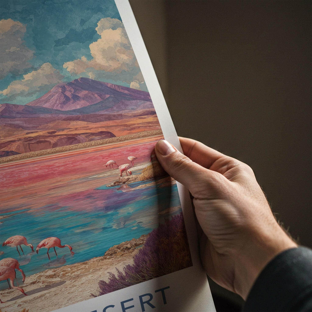 Atacama Desert Poster - Chile Wall Art - Pink Lake Flamingos Home Decor