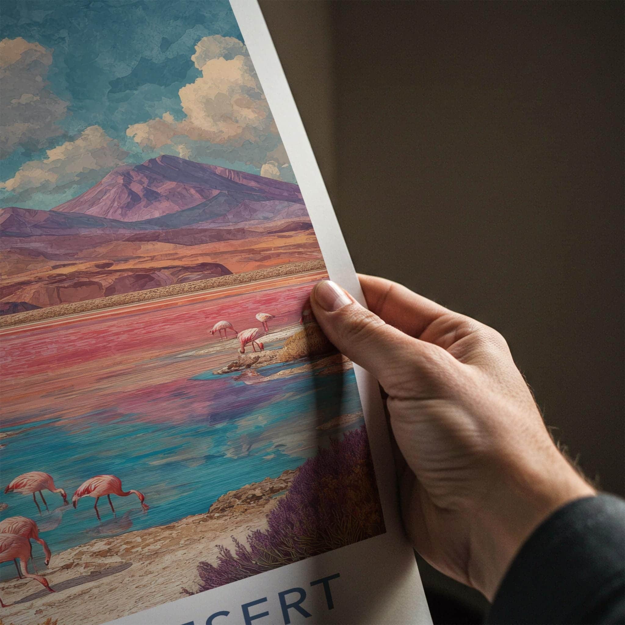 Atacama Desert Poster - Chile Wall Art - Pink Lake Flamingos Home Decor