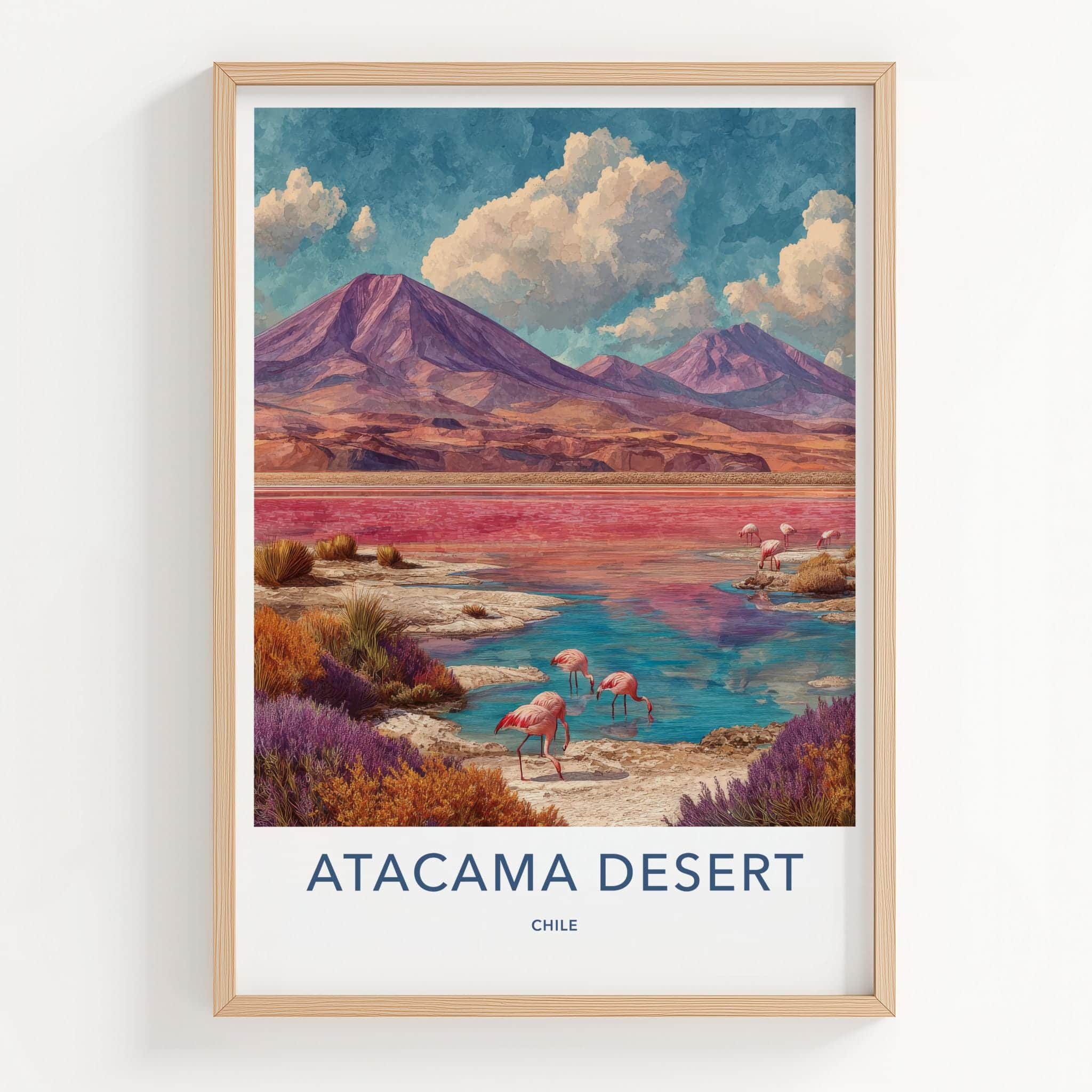 Atacama Desert Poster - Chile Wall Art - Pink Lake Flamingos Home Decor