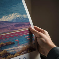 Atacama Poster - Chile Travel Art - Mountain Lake Flamingos Wall Decor