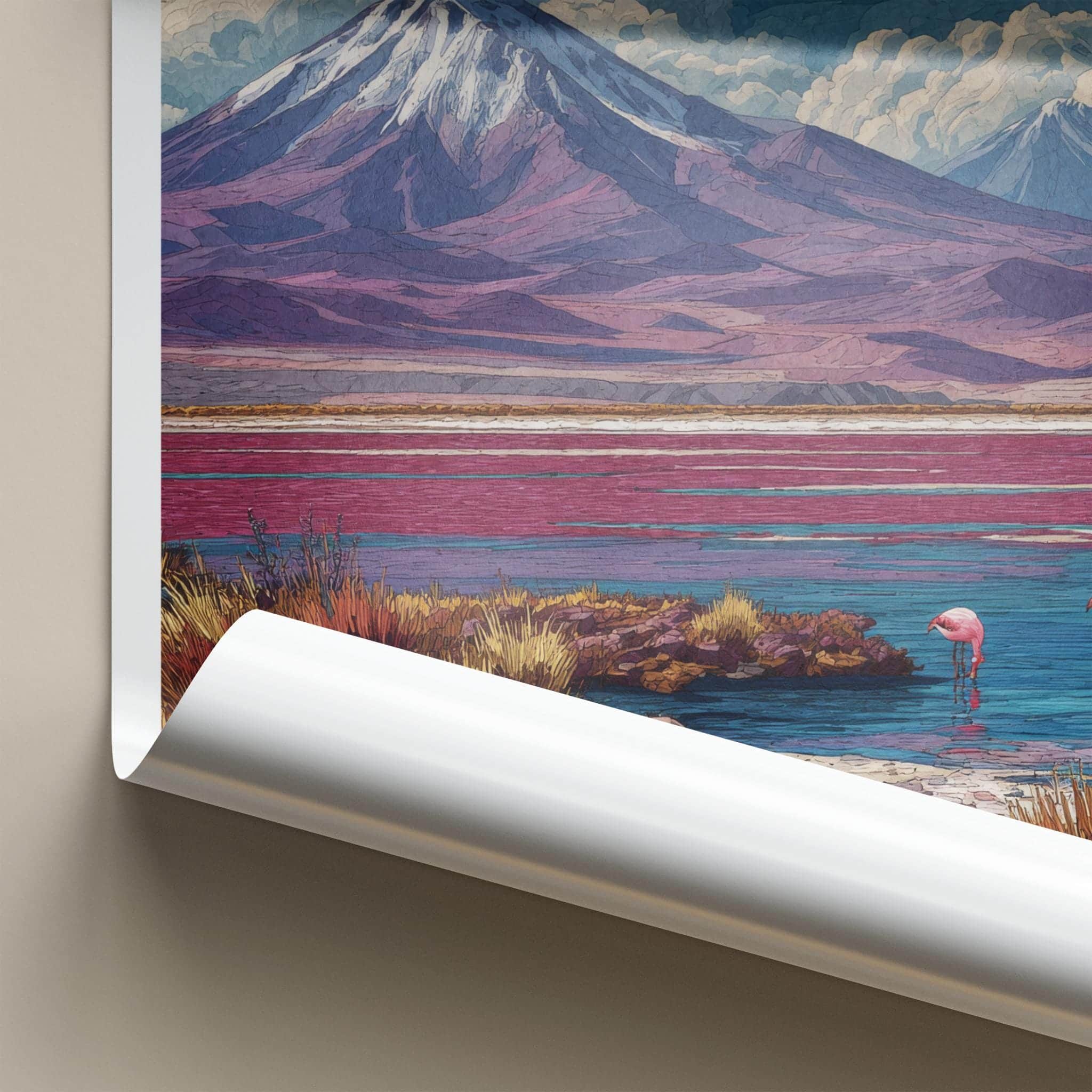 Atacama Poster - Chile Travel Art - Mountain Lake Flamingos Wall Decor