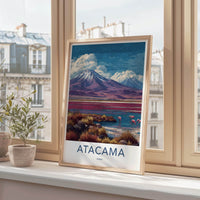 Atacama Poster - Chile Travel Art - Mountain Lake Flamingos Wall Decor