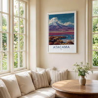 Atacama Poster - Chile Travel Art - Mountain Lake Flamingos Wall Decor