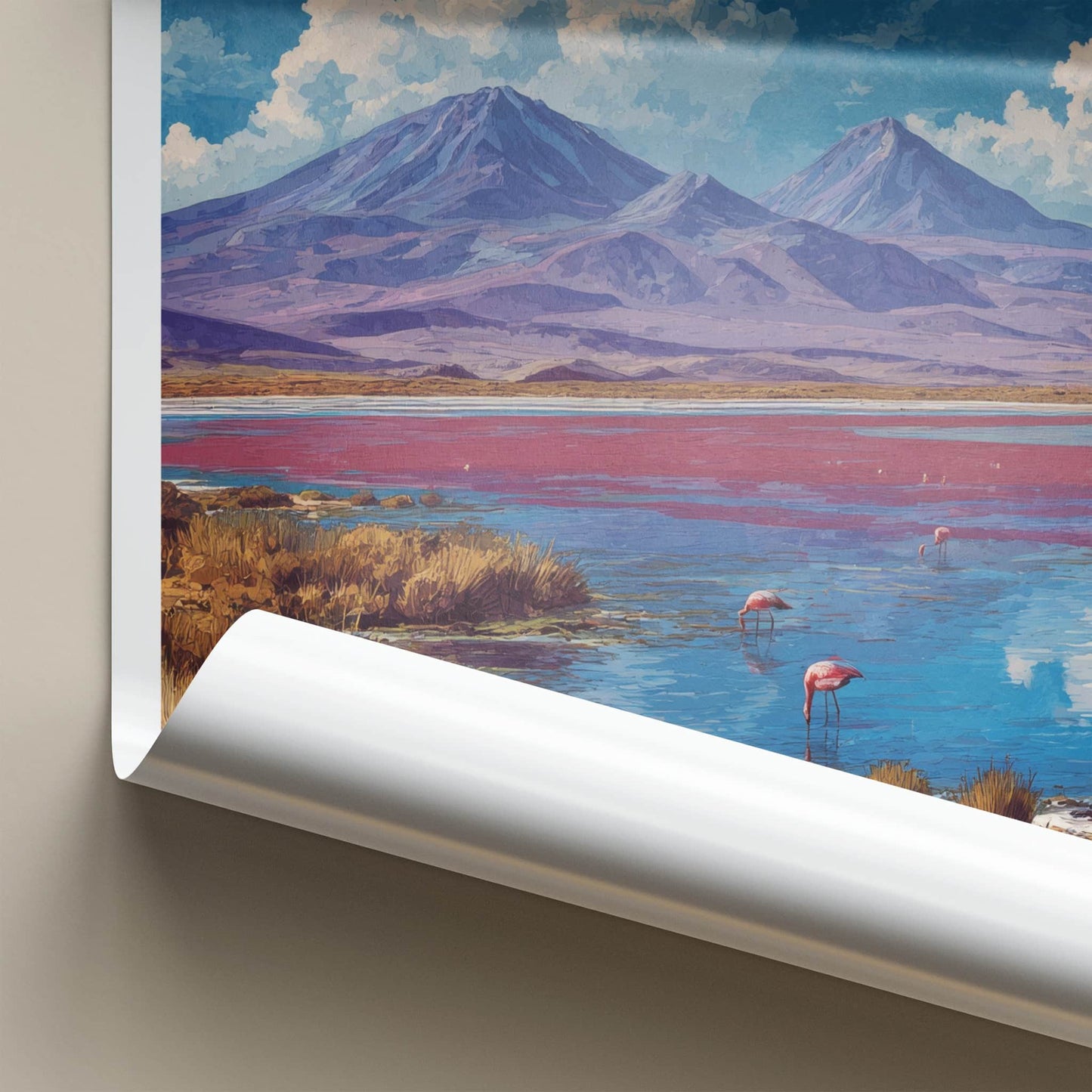 Atacama Poster - Chile Travel Art - Red Lake Flamingos Home Decor