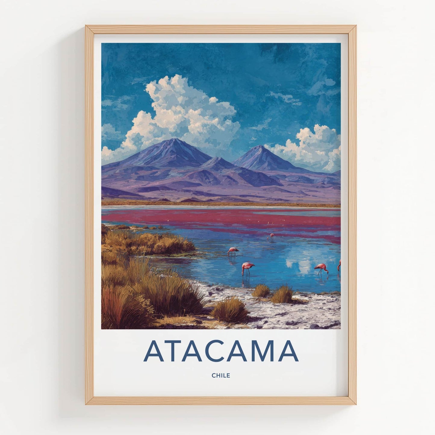 Atacama Poster - Chile Travel Art - Red Lake Flamingos Home Decor