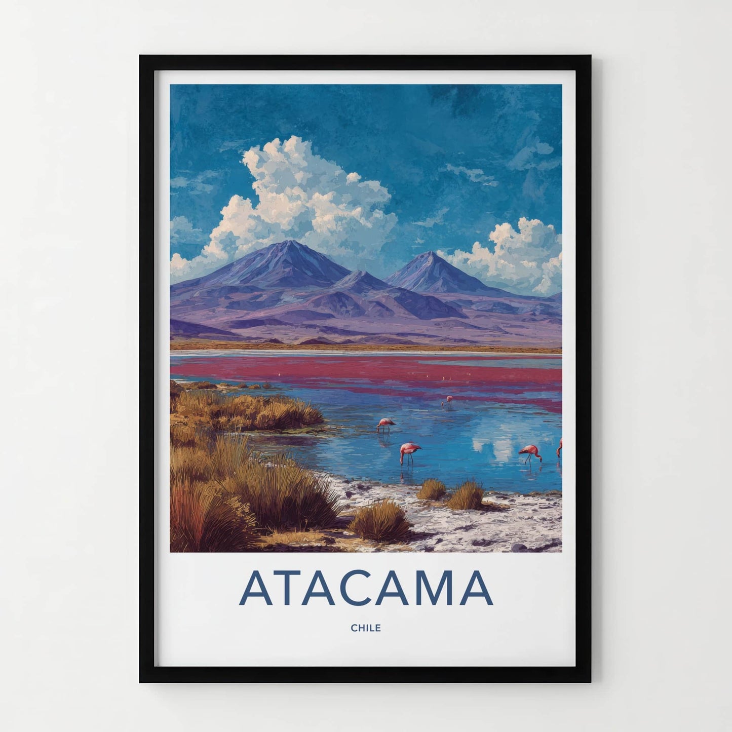 Atacama Poster - Chile Travel Art - Red Lake Flamingos Home Decor