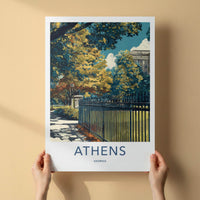 Athens Poster - Georgia Travel Art - Autumn Park Fence Home Decor