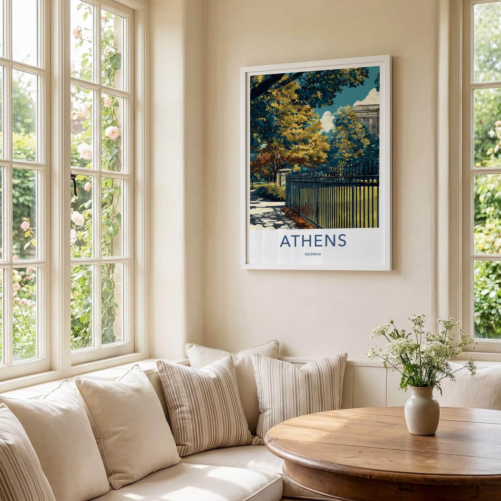 Athens Poster - Georgia Travel Art - Autumn Park Fence Home Decor