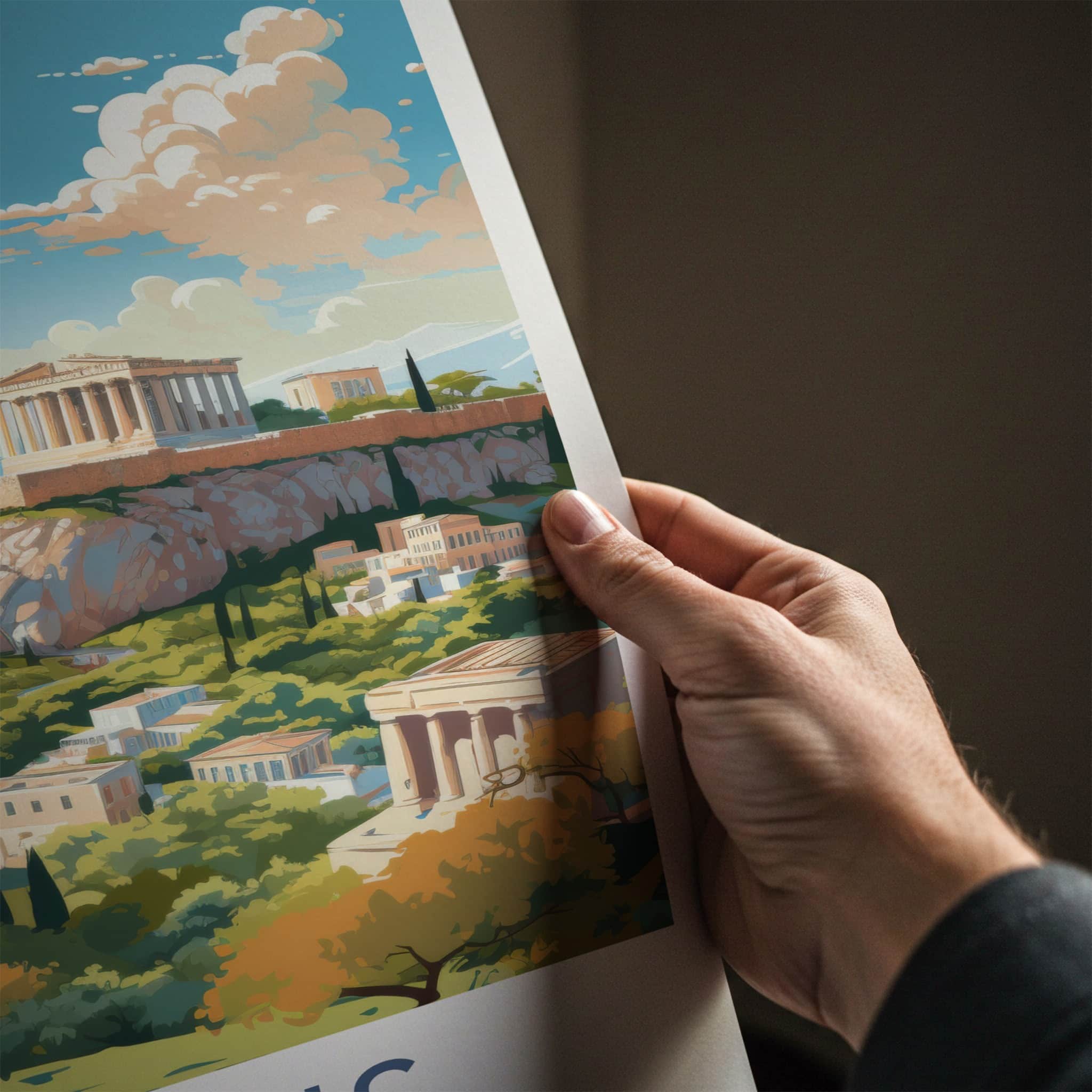 Athens Poster - Greece Framed Print - Acropolis hilltop city Lounge Decor
