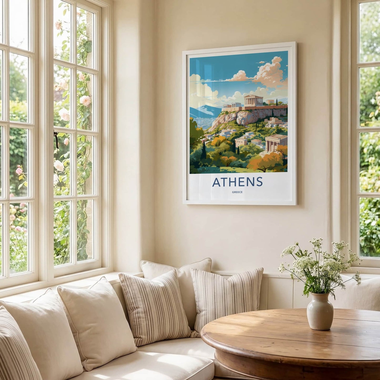 Athens Poster - Greece Framed Print - Acropolis hilltop city Lounge Decor
