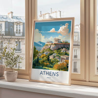 Athens Poster - Greece Framed Print - Acropolis hilltop city Lounge Decor