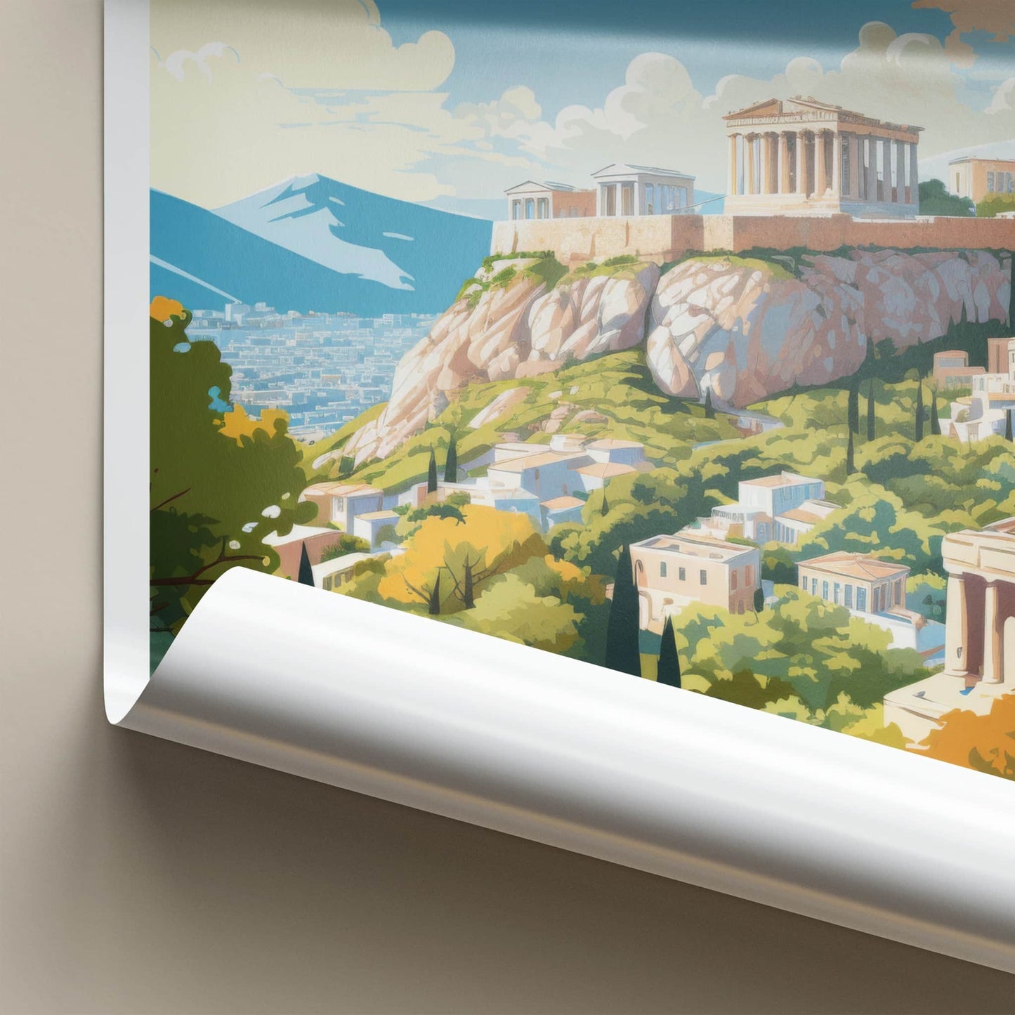Athens Poster - Greece Framed Print - Acropolis hilltop city Lounge Decor