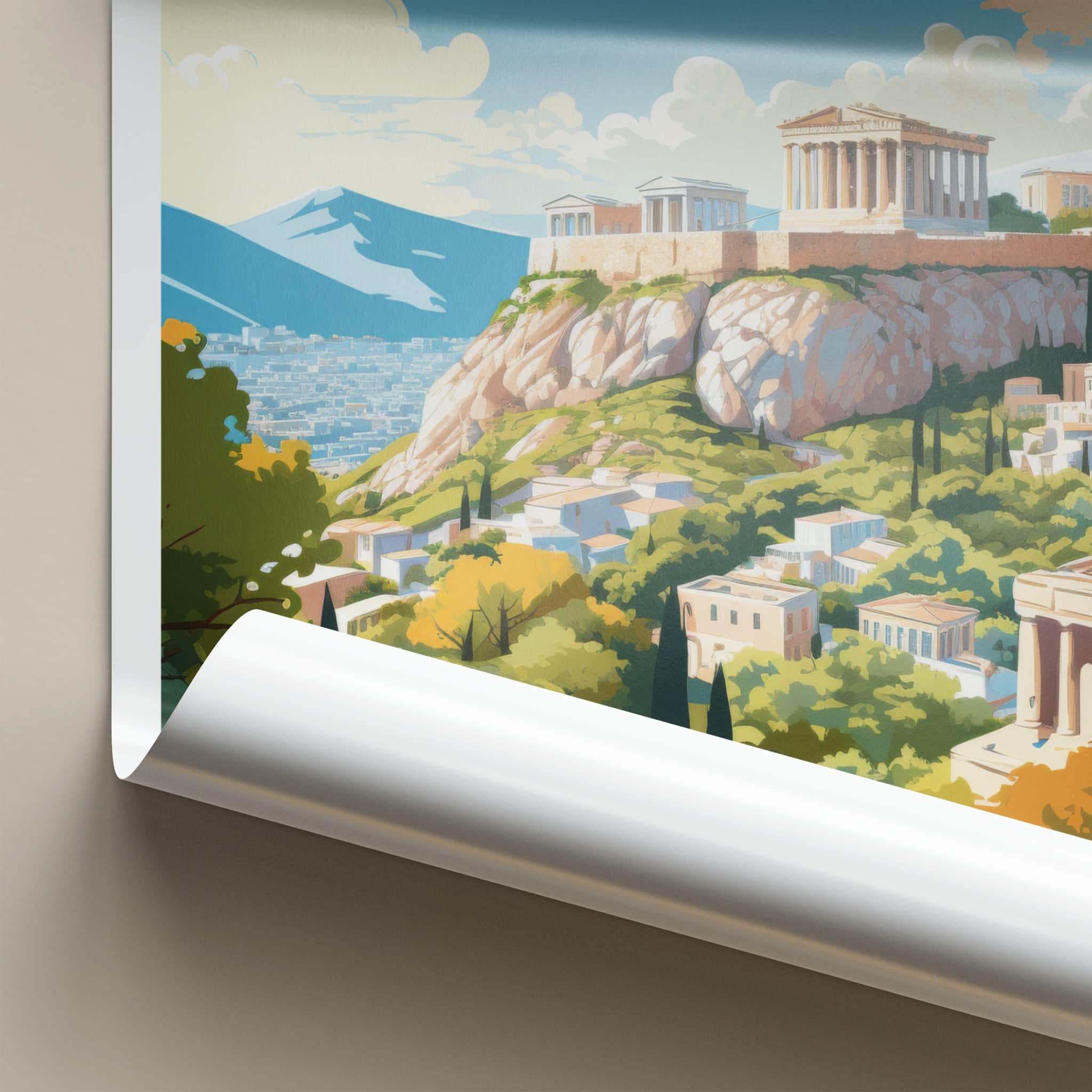 Athens Poster - Greece Framed Print - Acropolis hilltop city Lounge Decor