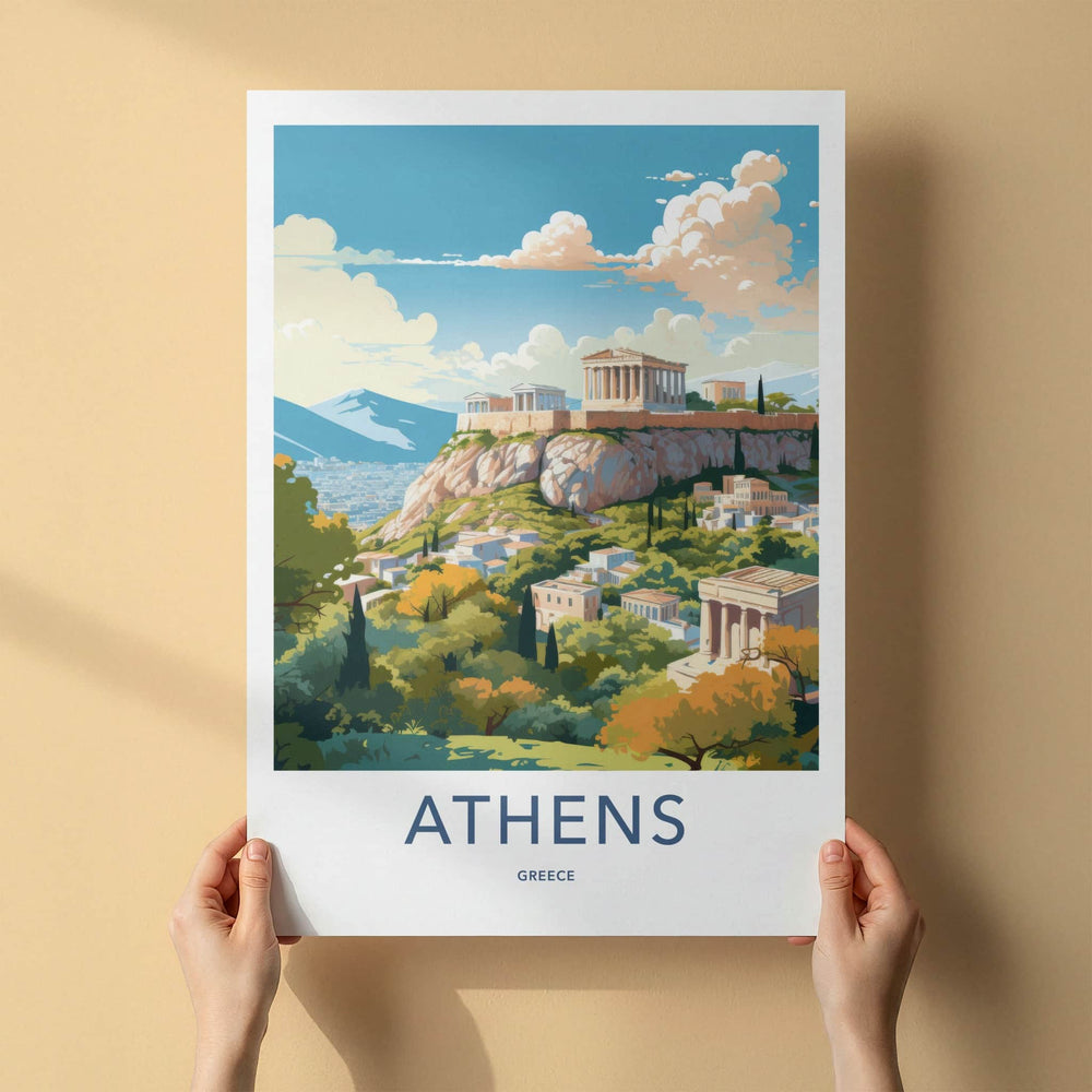 Athens Poster - Greece Framed Print - Acropolis hilltop city Lounge Decor