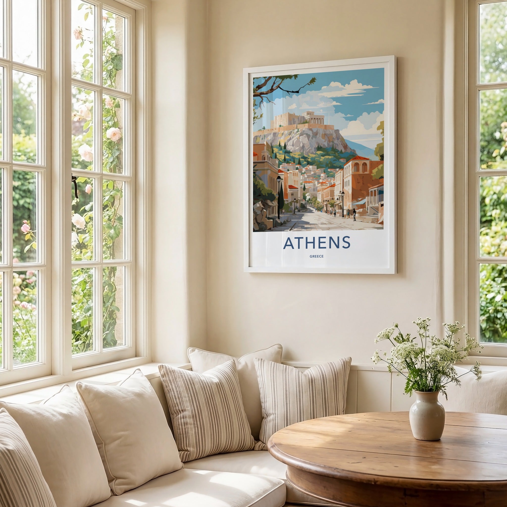Athens Poster - Greece Framed Print - Acropolis Overlooking City Framed Decor