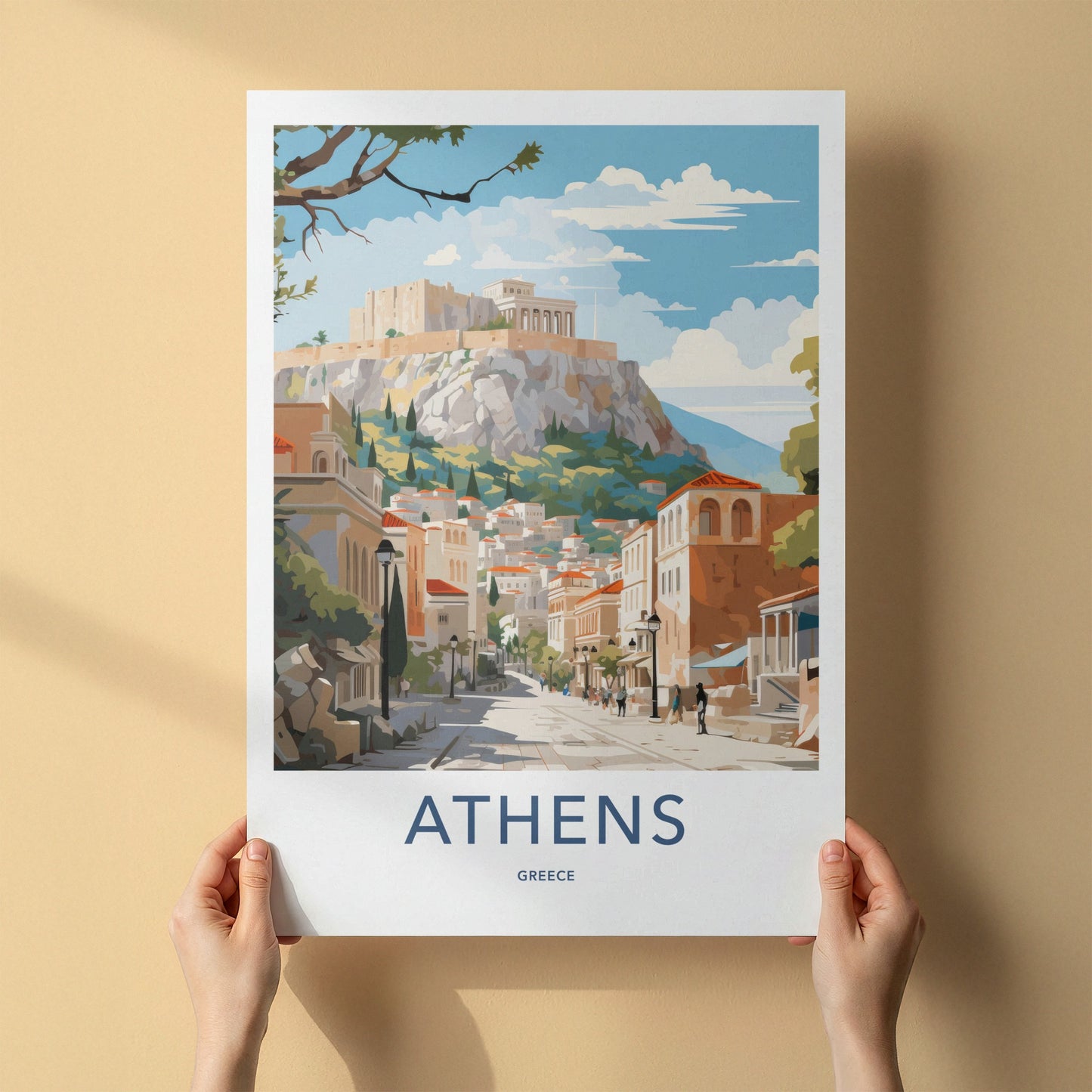 Athens Poster - Greece Framed Print - Acropolis Overlooking City Framed Decor
