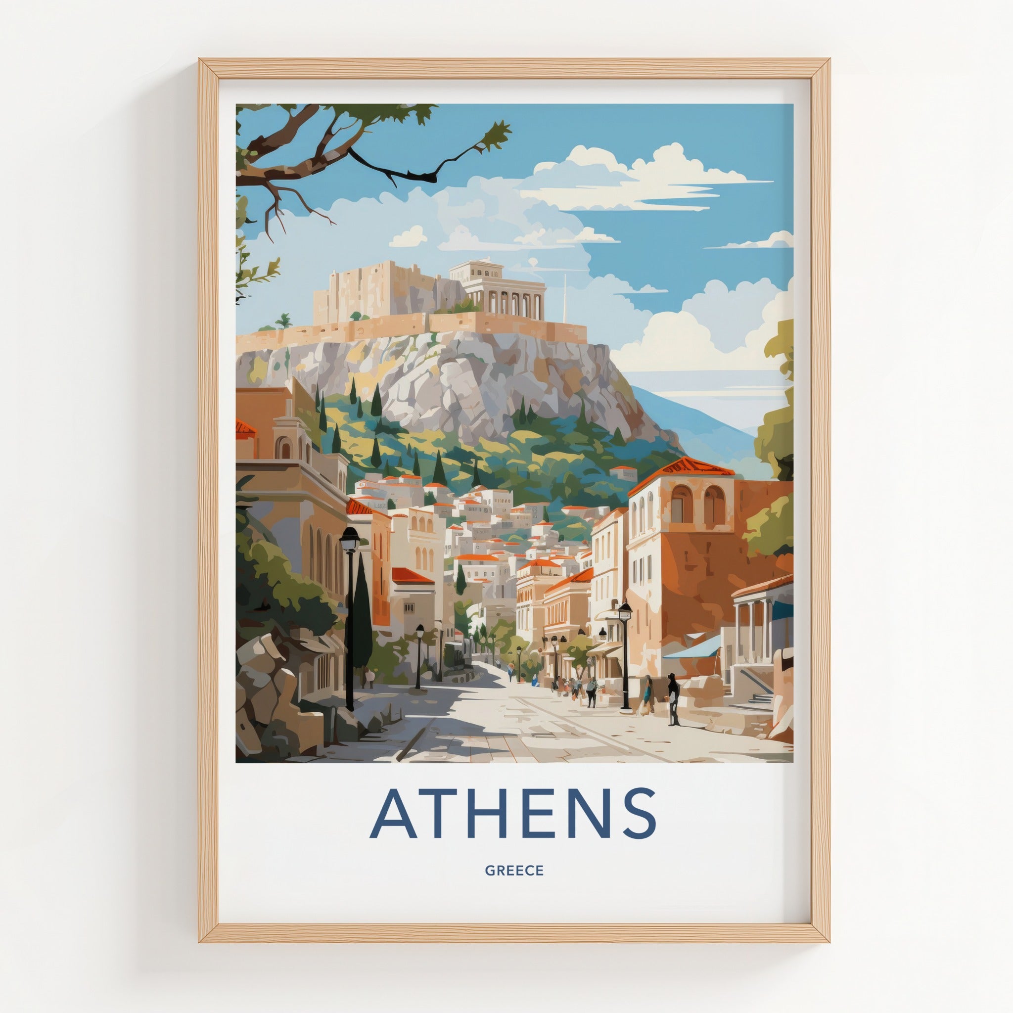 Athens Poster - Greece Framed Print - Acropolis Overlooking City Framed Decor
