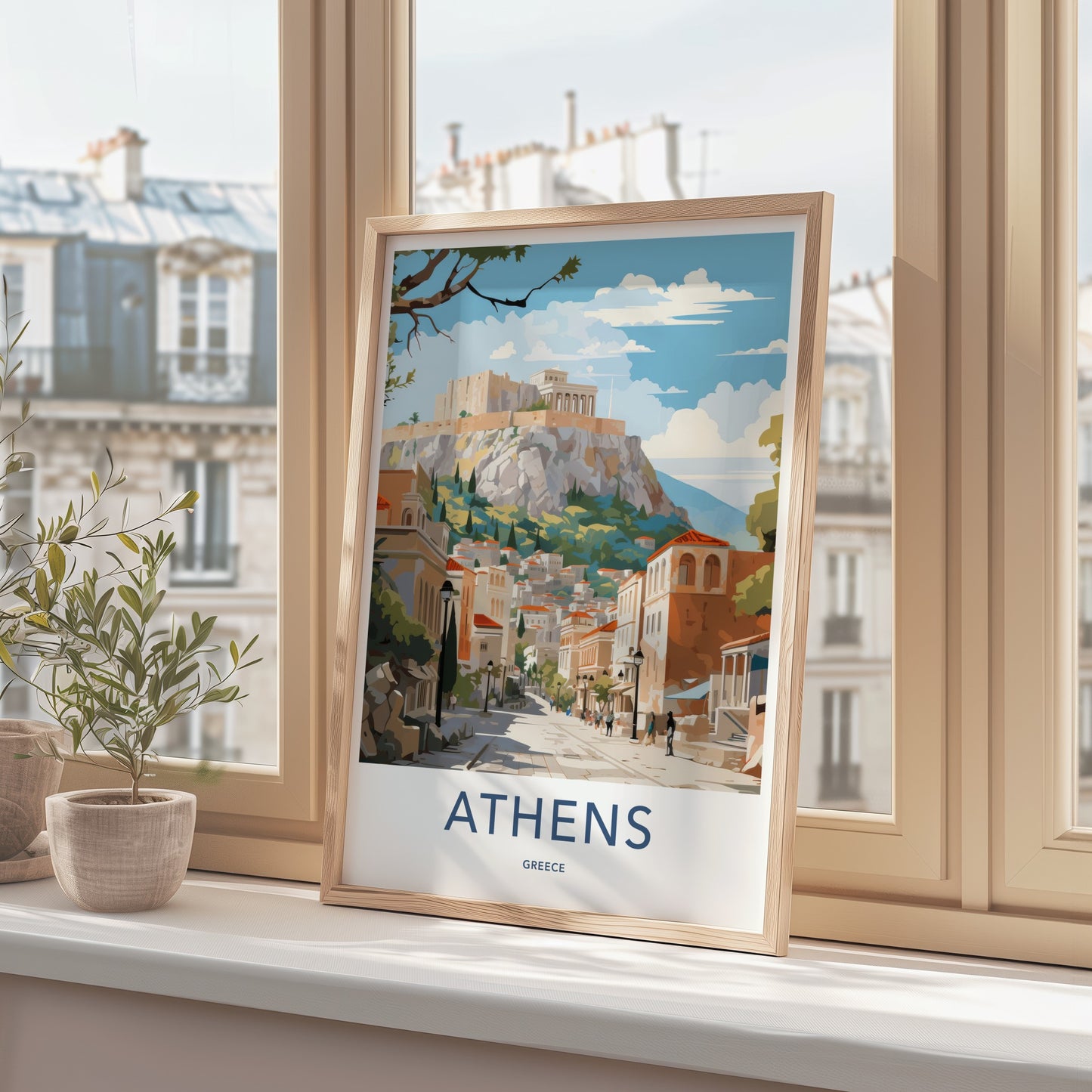 Athens Poster - Greece Framed Print - Acropolis Overlooking City Framed Decor