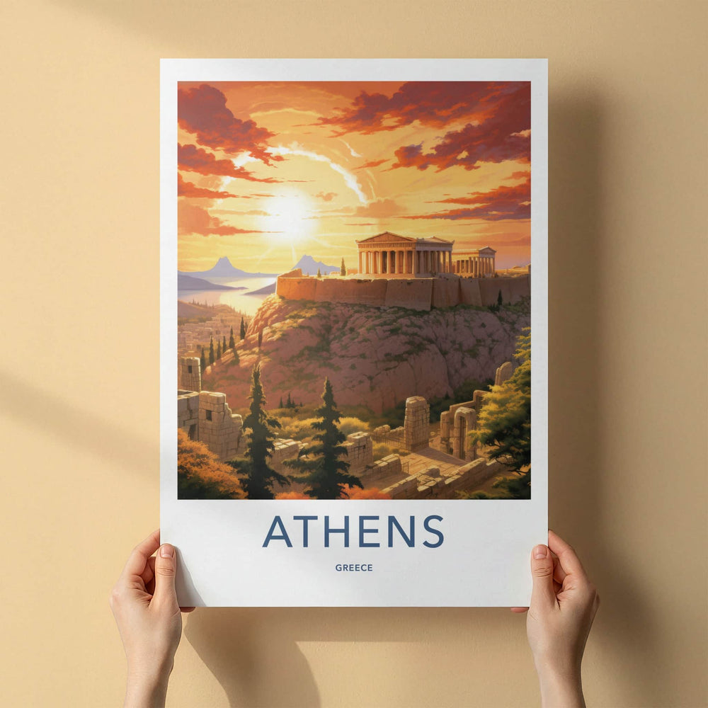 Athens Poster - Greece Framed Print - Acropolis Sunset Glow Lounge Decor