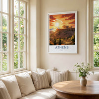 Athens Poster - Greece Framed Print - Acropolis Sunset Glow Lounge Decor