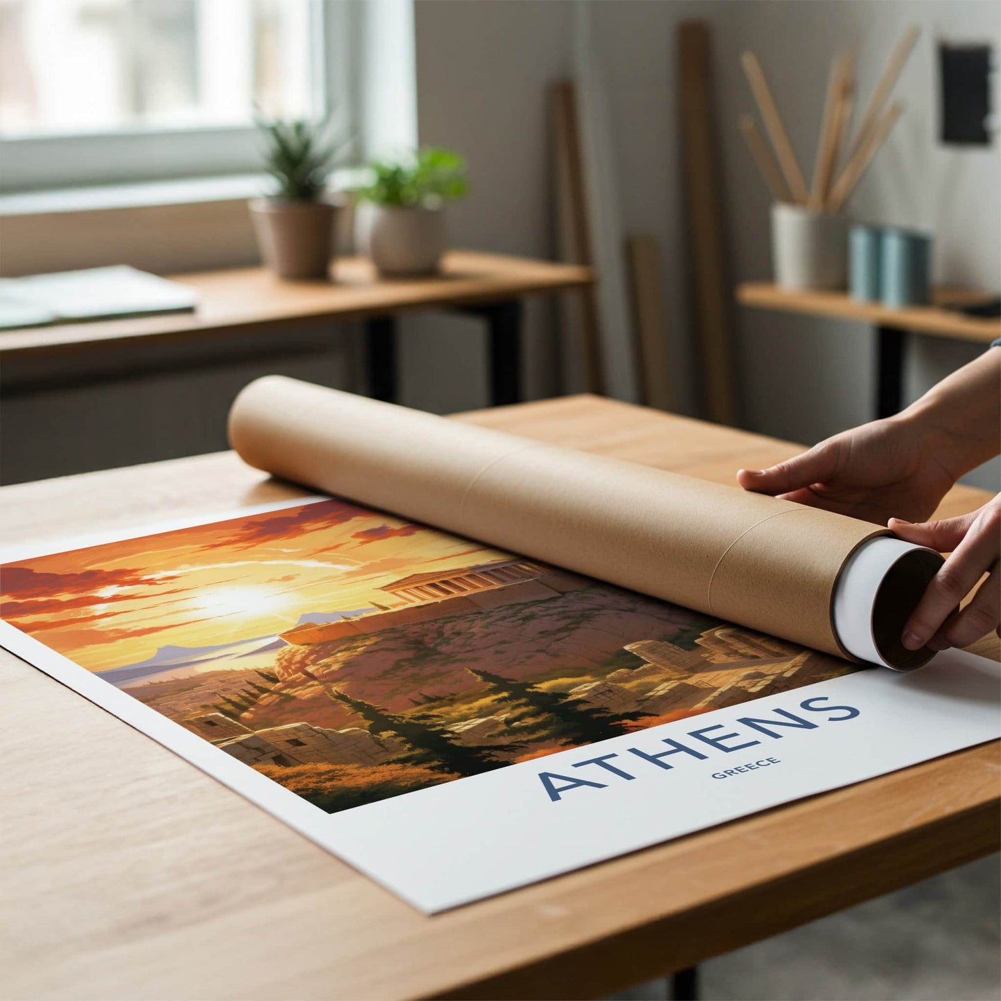 Athens Poster - Greece Framed Print - Acropolis Sunset Glow Lounge Decor