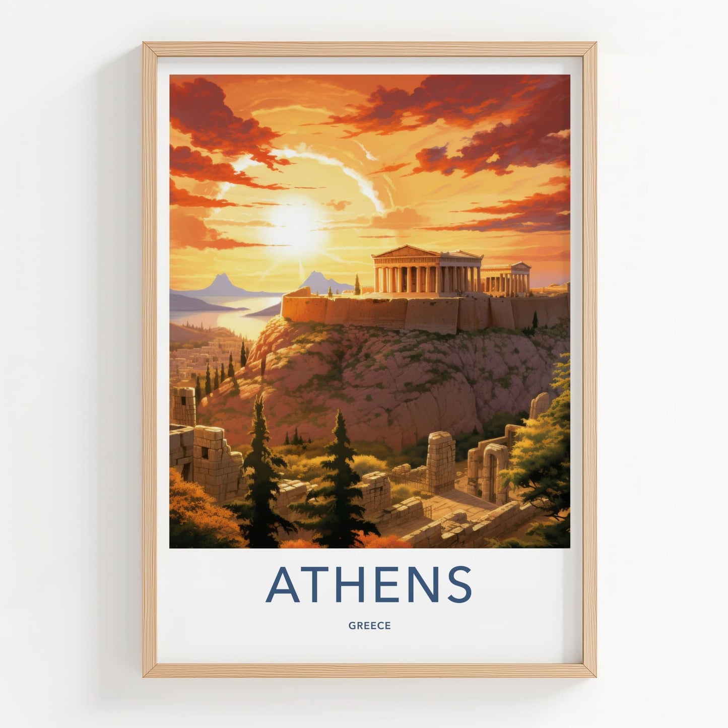 Athens Poster - Greece Framed Print - Acropolis Sunset Glow Lounge Decor