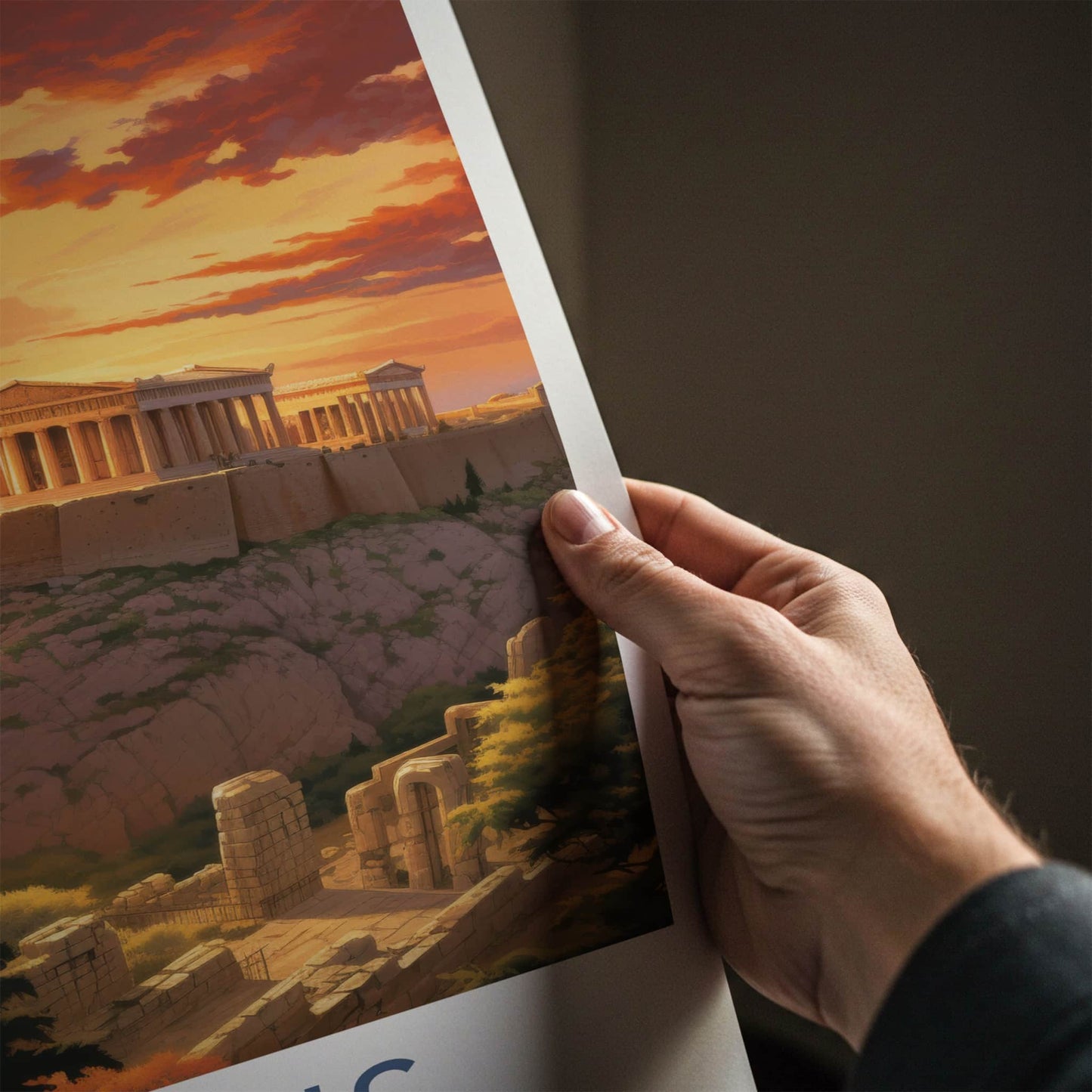 Athens Poster - Greece Framed Print - Acropolis Sunset Glow Lounge Decor