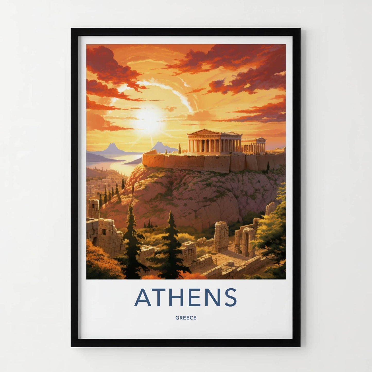 Athens Poster - Greece Framed Print - Acropolis Sunset Glow Lounge Decor