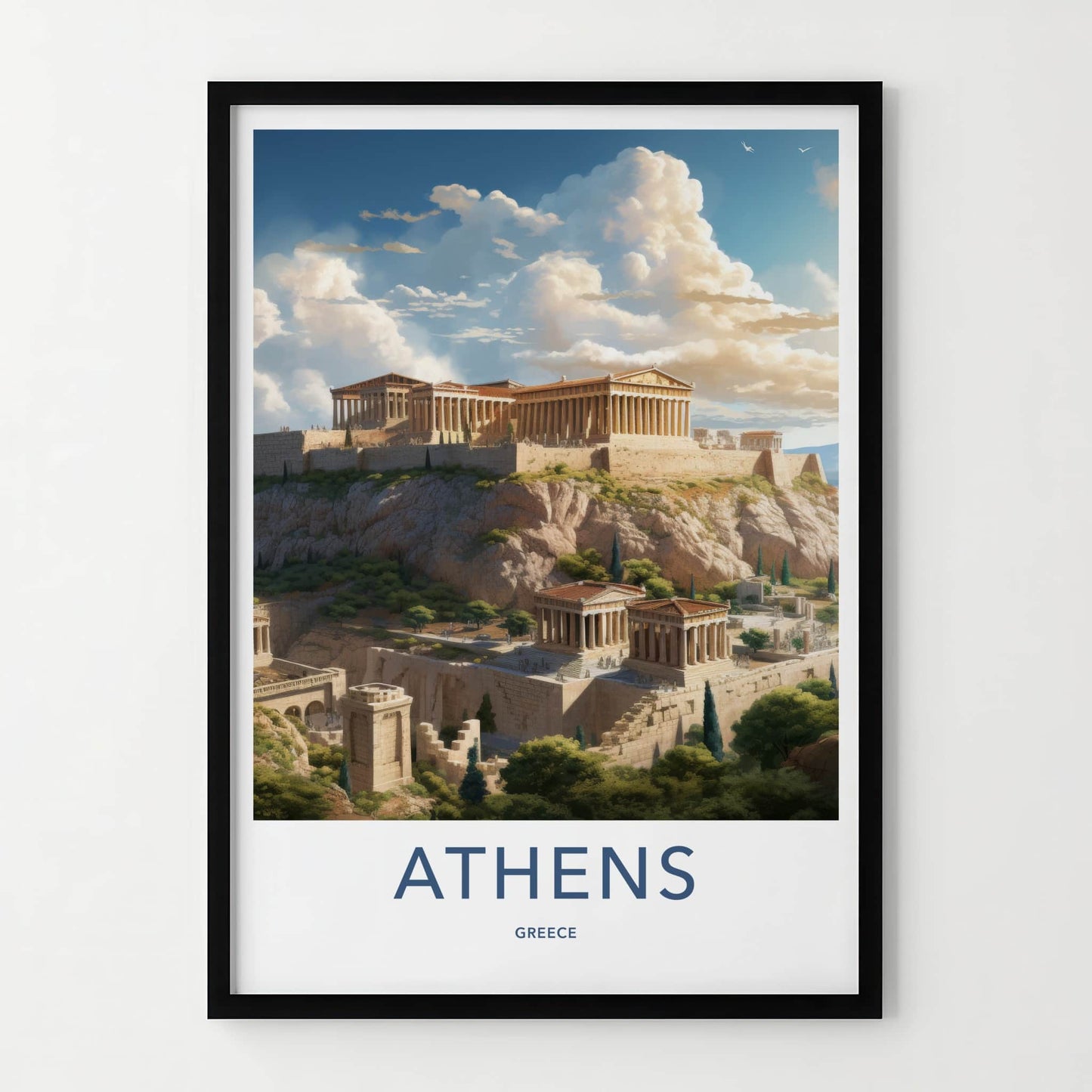 Athens Poster - Greece Travel Art - Ancient Temple Hilltop Home Decor