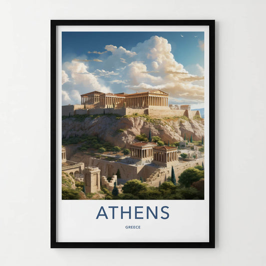 Athens Poster - Greece Travel Art - Ancient Temple Hilltop Home Decor